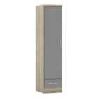 Seconique Nevada 1 Door 1 Drawer Wardrobe - Grey Gloss/Light Oak Effect Veneer