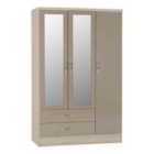 Seconique Nevada 3 Door 2 Drawer Wardrobe - Oyster Gloss/Light Oak Effect Veneer