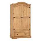 Seconique Corona 2 Door 1 Drawer Wardrobe - Distressed Waxed Pine