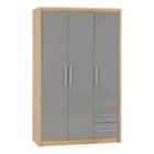 Seconique Seville 3 Door 2 Drawer Wardrobe - Grey Gloss/Light Oak Effect Veneer