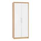 Seconique Seville 2 Door Wardrobe - White Gloss/Light Oak Effect Veneer