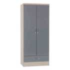 Seconique Nevada 2 Door 1 Drawer Wardrobe - Grey Gloss/Light Oak Effect Veneer