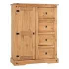 Seconique Corona 1 Door 4 Drawer Low Wardrobe - Distressed Waxed Pine