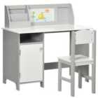 HOMCOM Two-piece Childrens Table And Chair Set With Whiteboard/Storage - Grey