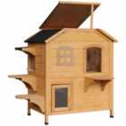 Pawhut Wooden 2 Floor Cat House Condos Cat Cave Pet Shelter Natural Wood Finish