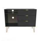 Ready Assembled Hirato 3 Drawer TV Unit Black Gold Metal Hairpin Legs
