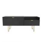 Ready Assembled Hirato TV Unit Black With Gold Metal Hairpin Legs