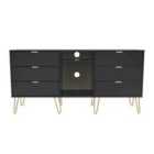 Ready Assembled Hirato 6 Drawer Sideboard Black Gold Metal Hairpin Legs