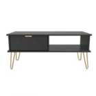 Ready Assembled Hirato 1 Drawer Coffee Table Black With Gold Metal Hairpin Legs