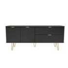 Ready Assembled Hirato Wide Sideboard Black With Gold Metal Legs