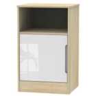 Ready Assembled Barquero 1-Door Bedside Table - Pine/White Gloss