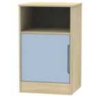 Ready Assembled Barquero 1-Door Bedside Table - Pine/Denim