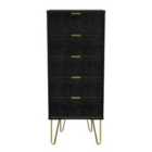 Ready Assembled Hirato 5 Drawer Tall Boy Black Gold Metal Hairpin Legs