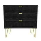 Ready Assembled Hirato 3 Drawer Chest Black Gold Metal Hairpin Legs