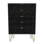 Ready Assembled Hirato 5 Drawer Chest Black Gold Metal Hairpin Legs