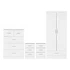 Seconique Nevada 2 Door 1 Drawer Wardrobe Bedroom Set - White Gloss