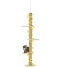PawHut 242cm Adjustable Floor-To-Ceiling Cat Tree w/ Anti-Slip Kit - Yellow