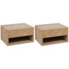 HOMCOM Floating Bedside Table Set Of 2 Wall Mounted Nightstand with Drawer - Natural