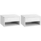 HOMCOM Floating Bedside Table Set Of 2 Wall Mounted Nightstand with Drawer - White