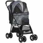 Pawhut Pet Stroller Travel Carriage With Storage Bag Grey