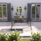 Living and Home Metallic and Tempered Glass Garden Table with Parasol Hole Outdoor, Black