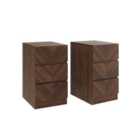 GFW Catania Pair of 3 Drawer Bedside Tables Royal Walnut
