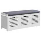HOMCOM 3-door Shoe Storage Bench Cushion Seat Slatted Doors Elevated Base - White