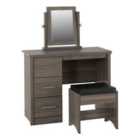 Seconique Lisbon 3Pc Dressing Table Set (with Mirror) - Black Wood Grain/Black Pu
