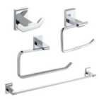 Showerdrape Unity Chrome 4Pc Bathroom Accessory Set (double Robe Hook, Toilet Roll Holder, Towel Ring, Towel Rail)