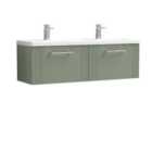 Nuie Deco 1200mm Wall Hung 2 Drawer Vanity & Double Ceramic Basin - Satin Reed Green