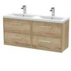 Hudson Reed Juno 1200mm Wall Hung 4 Drawer Vanity & Double Ceramic Basin - Autumn Oak