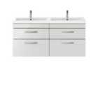 Nuie Athena 1200 Wall Hung 4-drawer Vanity & Ceramic Double Basin - Gloss Grey Mist