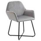 HOMCOM Modern Accent Chair Velvet-feel Upholstered Lounge Armchair Metal Base Grey