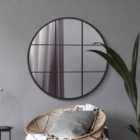 MirrorOutlet Circulus - Black Metal Framed Round Window Wall Mirror 39" X 39" (100X100cm)