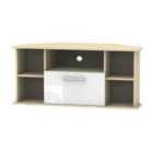 Ready Assembled Contrast Corner Tv Unit In White & Bardolino Oak