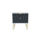 Ready Assembled Diamond 2 Drawer Side Table In Indigo Matt & White
