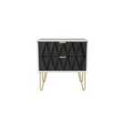 Ready Assembled Diamond 2 Drawer Side Table In Deep Black & White