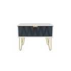 Ready Assembled Diamond 1 Drawer Wide Side Table In Indigo Matt & White