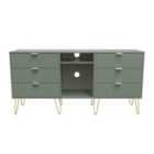 Ready Assembled Linear 6 Drawer Sideboard In Reed Green