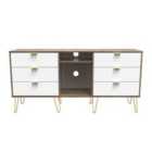 Ready Assembled Linear 6 Drawer Sideboard In White Matt & Vintage Oak