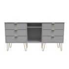 Ready Assembled Linear 6 Drawer Sideboard In Dusk Grey