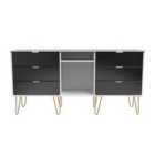 Ready Assembled Linear 6 Drawer Sideboard In Deep Black & White