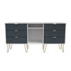 Ready Assembled Linear 6 Drawer Sideboard In Indigo Matt & White