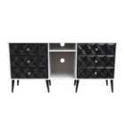 Ready Assembled Pixel 6 Drawer Sideboard In Deep Black & White