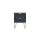 Ready Assembled Diamond 2 Drawer Bedside Cabinet In Indigo Matt & White