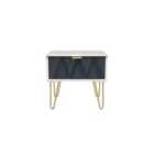 Ready Assembled Diamond 1 Drawer Bedside In Indigo Matt & White