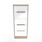 Ready Assembled Monaco 5 Drawer Tallboy In White Gloss & Bardolino Oak