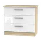 Ready Assembled Contrast 3 Drawer Chest In White & Bardolino Oak