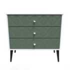Ready Assembled Pixel 3 Drawer Chest In Labrador Green & White