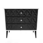 Ready Assembled Pixel 3 Drawer Chest In Deep Black & White